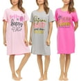 thumbnail image 1 of 3 Pack: Womens 100% Cotton Sleep Shirt - Soft Printed Sleep Dress Nightgown Sleepwear Pajama Nightshirt Small, Set D, 1 of 7