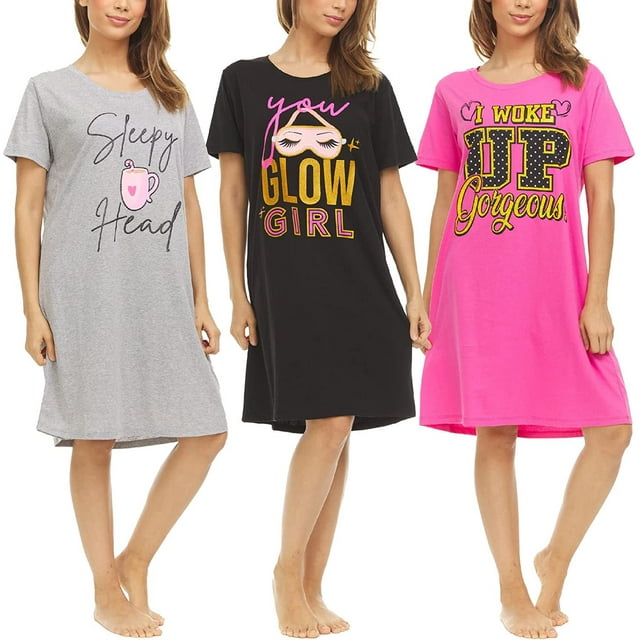 3 Pack Womens 100 Cotton Sleep Shirt Soft Printed Sleep Dress Nightgown Sleepwear Pajama 8148