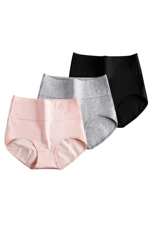 3-Pack Womens Cotton Underwear High Waist Postpartum Panties Full Coverage Soft Comfortable Briefs Panty