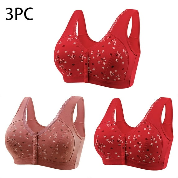 3 Pack Womens Front Closure Bras Plus Size M-7X Wireless Push Up Full-Coverage Underwear Casual Comfortable Multipack Support Bralettes