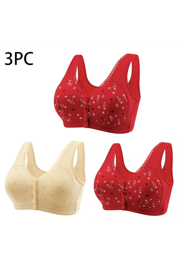 3 Pack Womens Front Closure Bras Plus Size M-7X Wireless Push Up Full-Coverage Underwear Casual Comfortable Multipack Support Bralettes