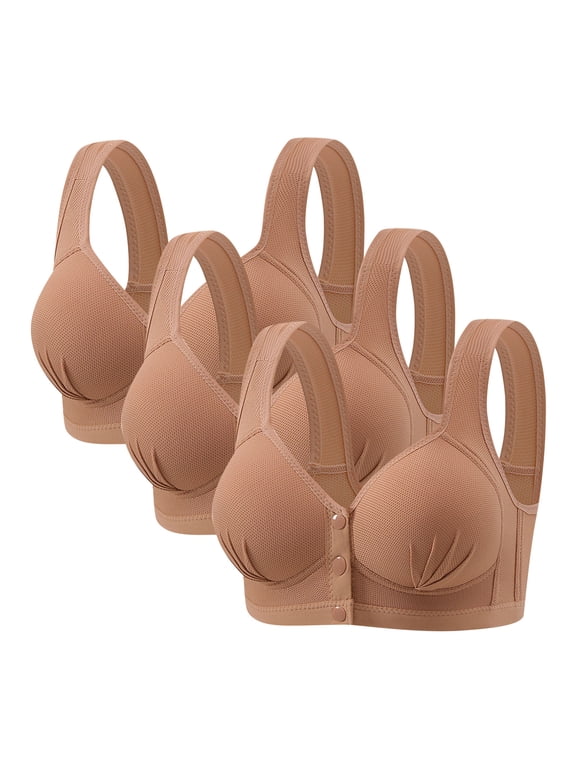 3 Pack Womens Front Closure Bras Thin Mesh Wireless Comfortable For Old Women Nursing Bras For Breastfeeding (2XL, Khaki)