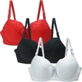 thumbnail image 1 of 3 Pack Womens Full Coverage Bras Lace Wireless Push Up Bralettes Seamless Beauty Back C Cup Bras Underwear Multicolor, 42/95C, 1 of 7