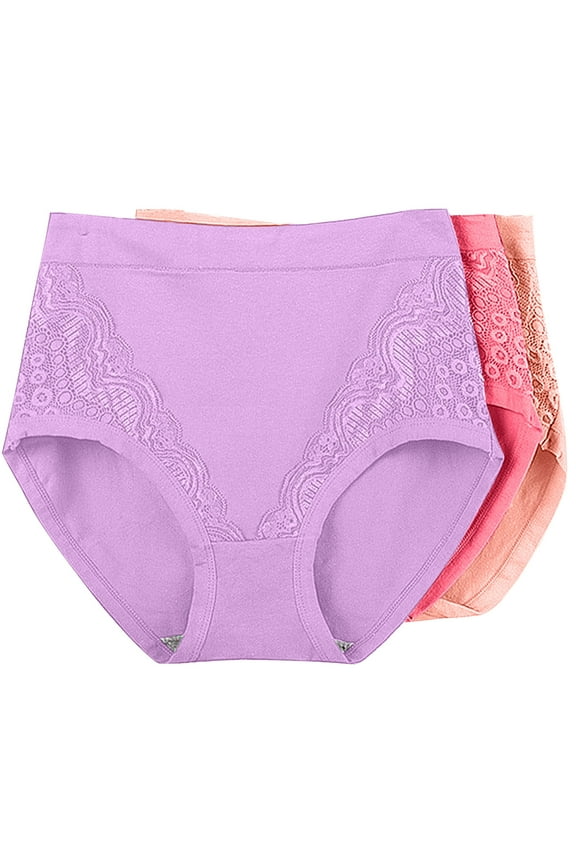 3 Pack Womens High Waist Briefs Cotton Underwear Panties Plus Size Brief Panty