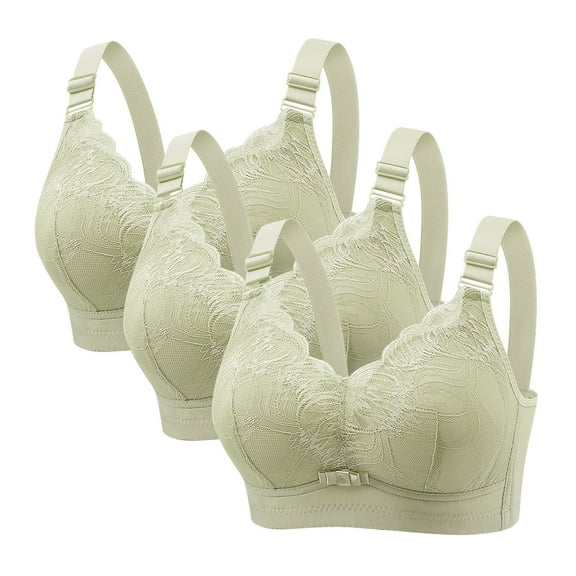 3 Pack Womens Lace Bras No Underwire Thin Cup High Support Fully Coverage Comfortable Wireless Multipack Bra (XL, Green)