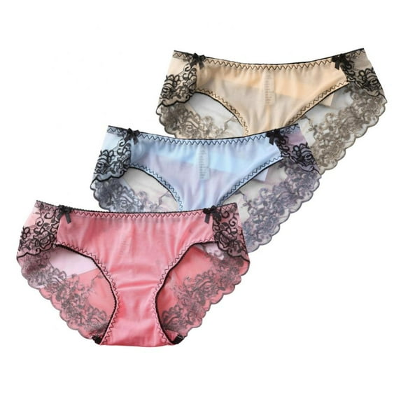 3-Pack Womens Lace Trim Panties Underwear Floral Lace Sexy Bikini Panty Seamless Underpants