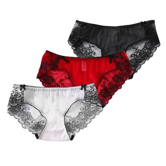 3-Pack Womens Lace Trim Panties Underwear Floral Lace Sexy Bikini Panty Seamless Underpants