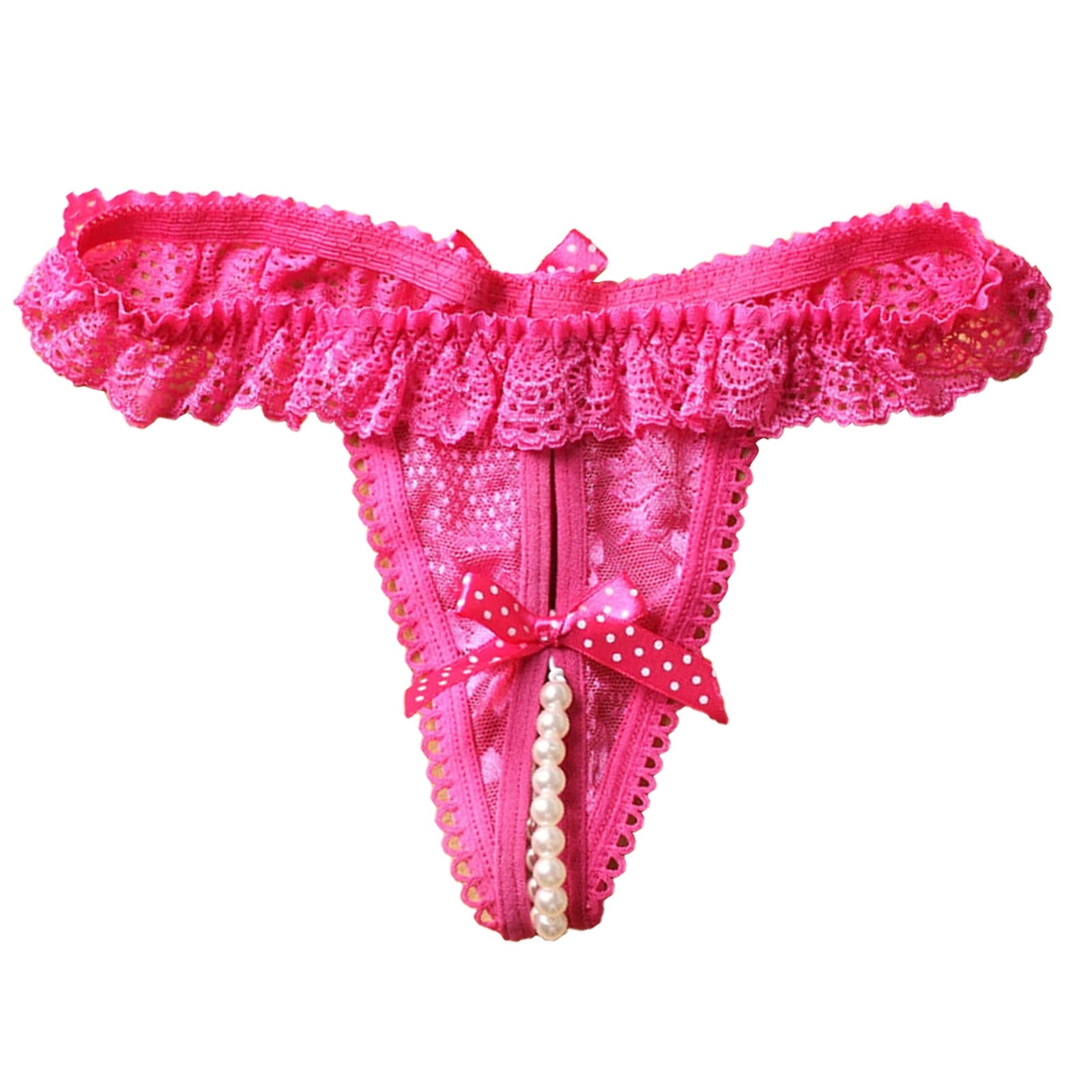 3 Pack Womens Ladies Underwear Open File Pearl Ball Lace Thongs