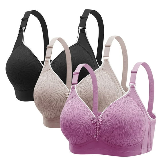 3 Pack Womens Minimizer Bras Large Bust Full Coverage Lace Plus Size Bralettes Wide Should Straps Breathable Bras (XL, Black,Gray,Purple)