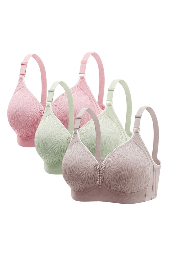 3 Pack Womens Minimizer Bras Large Bust Full Coverage Lace Plus Size Bralettes Wide Should Straps Breathable Bras (XXL, Pink,Green,Gray)