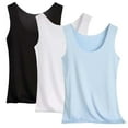thumbnail image 1 of 3-Pack Womens Pajama Tops Plus Size Sleepwear Tank Tops Comfort Soft Undershirt Vest Casual Basic Tanks Black/White/Light Blue, 4XL, 1 of 7