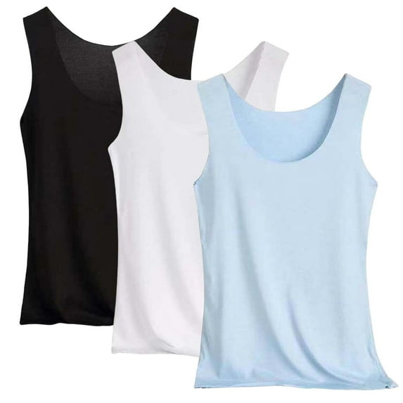 3-Pack Womens Pajama Tops Plus Size Sleepwear Tank Tops Comfort Soft Undershirt Vest Casual Basic Tanks Black/White/Light Blue, 4XL