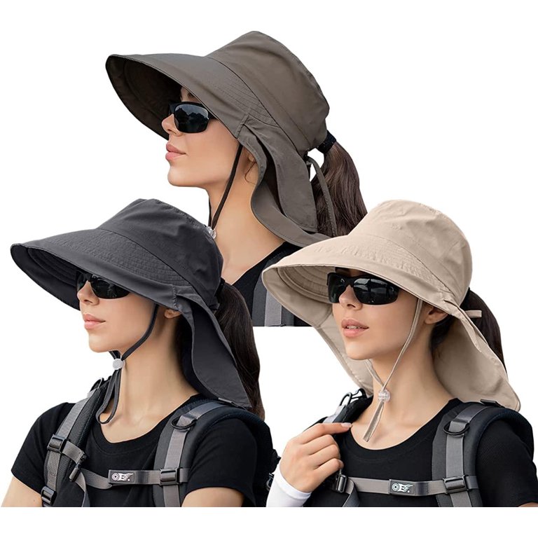 3 Pack Womens Ponytail Sun Hat with Neck Flap Wide Brim UV  display picture 2