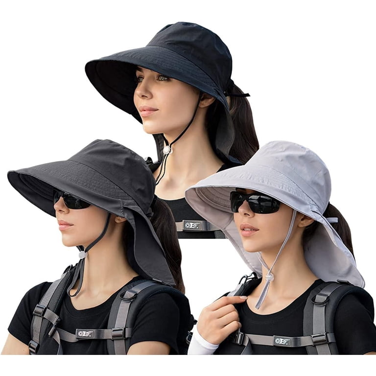 3 Pack Womens Ponytail Sun Hat with Neck Flap Wide Brim UV  display picture 1