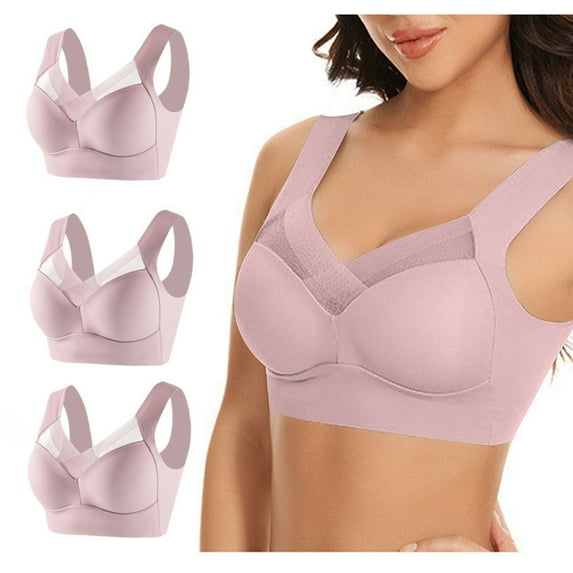 3 Pack Womens Posture Correcting Bra for Seniors Mesh Ice Silk Gathering Bra Plus Size Hatmeo Bra Anti Sagging No Underwire Bras