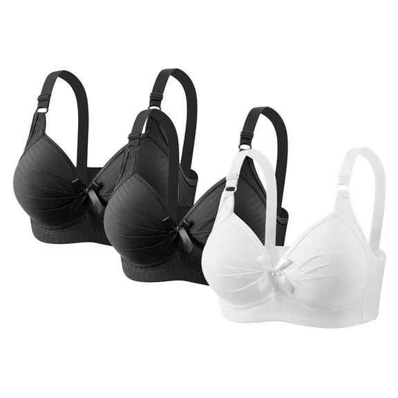 3 Pack Womens Push Up Bras Plus Size Light Lined Wire-Free Brassiere Bow Ruched Full Coverage Everyday Underwear, 42/95BC