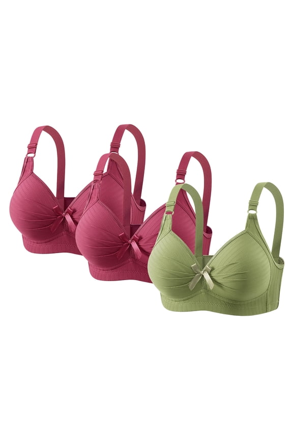 3 Pack Womens Push Up Bras Plus Size Light Lined Wire-Free Brassiere Bow Ruched Full Coverage Everyday Underwear, 44/100BC