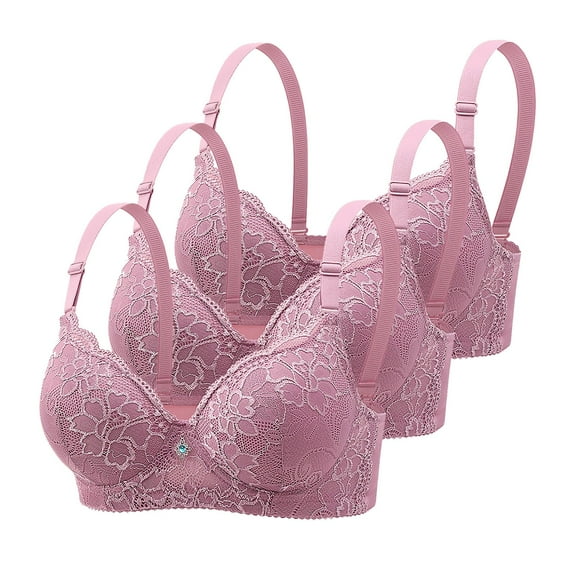 3 Pack Womens Push-Up Lace Bras with Underwire Full Coverage Support Lifting Bras Everyday Seamless Minimizer Bras Pink, 40BC