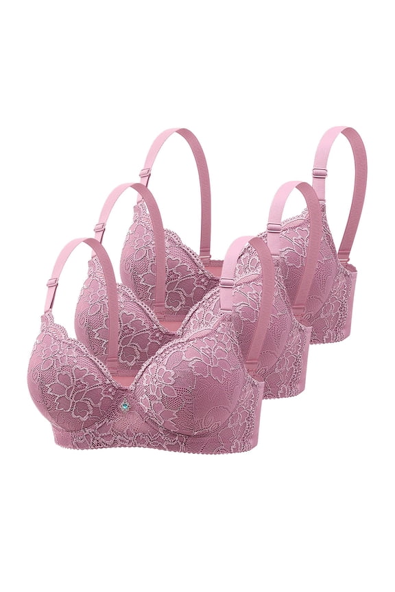 3 Pack Womens Push-Up Lace Bras with Underwire Full Coverage Support Lifting Bras Everyday Seamless Minimizer Bras Pink, 40BC