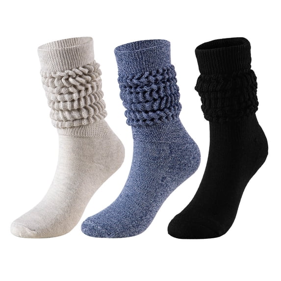 3 Pack Womens Scrunch Crew Socks Soft Breathable Boot Socks Loose Socks Retro Calf Ankle Scrunch Sock