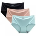 thumbnail image 1 of 3-Pack Womens Seamless Panties Ice Silk Soft Underwear Plus Size Bikini Panty Breathable Hipster Stretch Underpants, 1 of 10