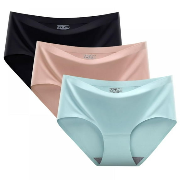 3-Pack Womens Seamless Panties Ice Silk Soft Underwear Plus Size Bikini Panty Breathable Hipster Stretch Underpants