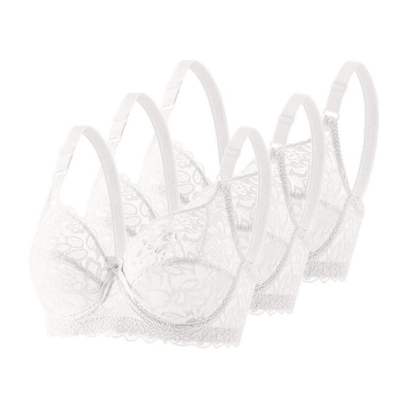 3 Pack Womens Lace Bra Sheer Full Coverage Underwire Thin Breathable Everyday Lingerie No Padded Bras (2XL, White)