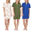 thumbnail image 1 of 3 Pack: Womens Short Sleeve Full Button-Down Henley Nightshirt Nightgown Sleep Dress (Available In Plus Size), 1 of 6