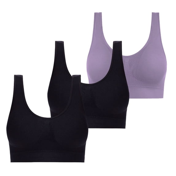 3-Pack Womens Sports Bras, Comfort Seamless Stretchy Yoga Bra Wirefree Push Up Activity Sleep Bralette with Removable Pads