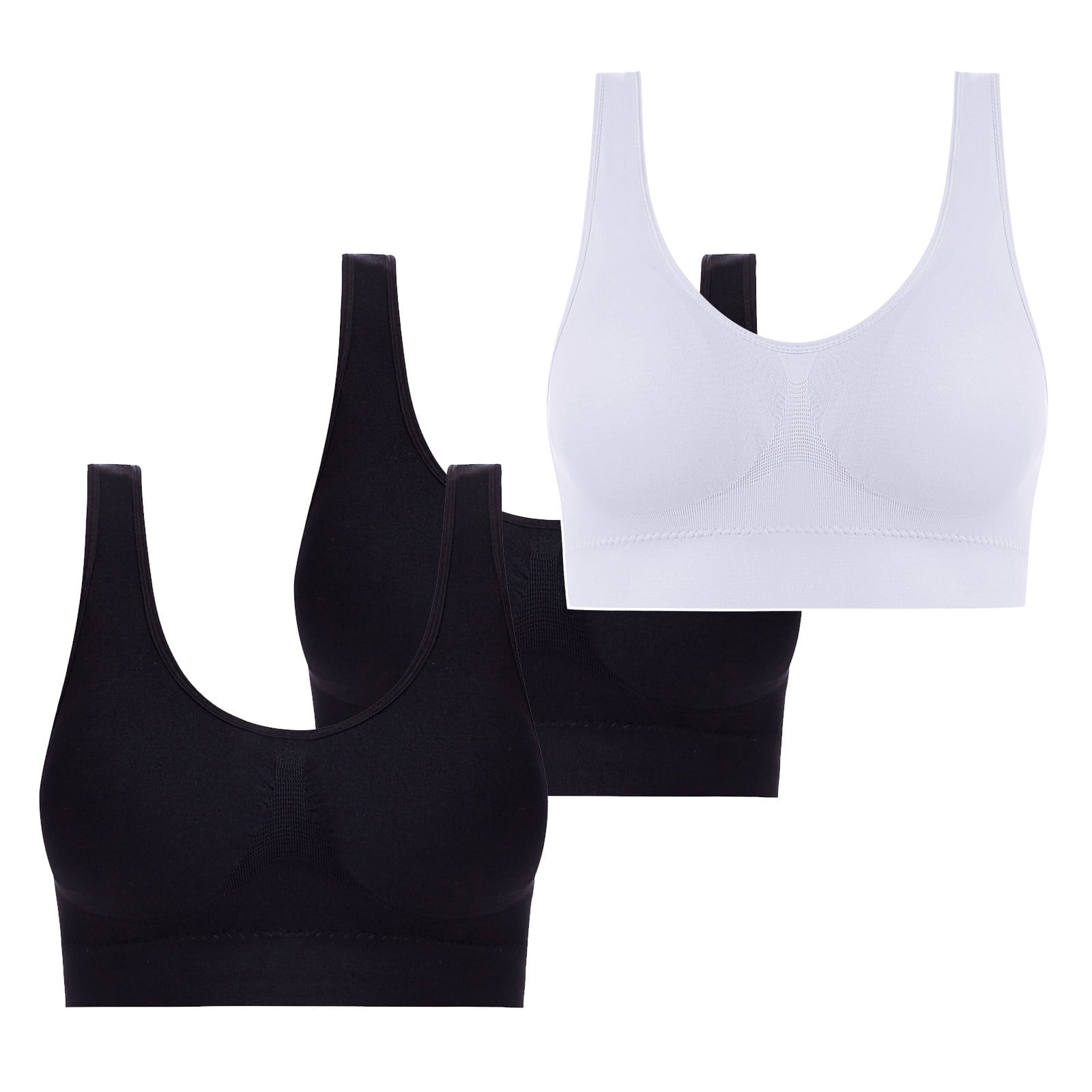 Ohlyah Women's 3-Pack Seamless Wire-Free Bras With Removable Pads - XX-Large, Black, Racerback Sleep & Light Support Bras