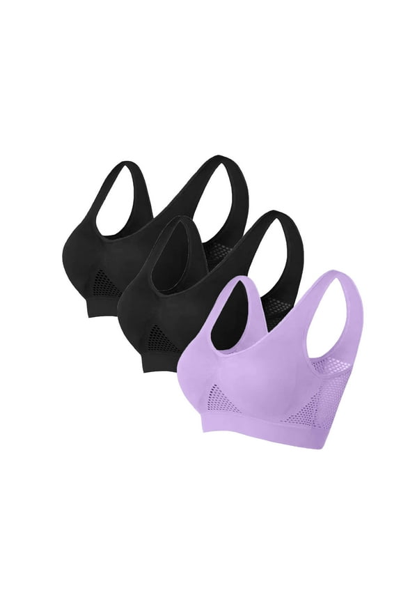 3 Pack Womens Sports Bras Wireless Plus Size S-6X Hollow Out Stretchy Pullover Support Underwear Bralettes Ladies Basic Solid Comfort Nylon Bra