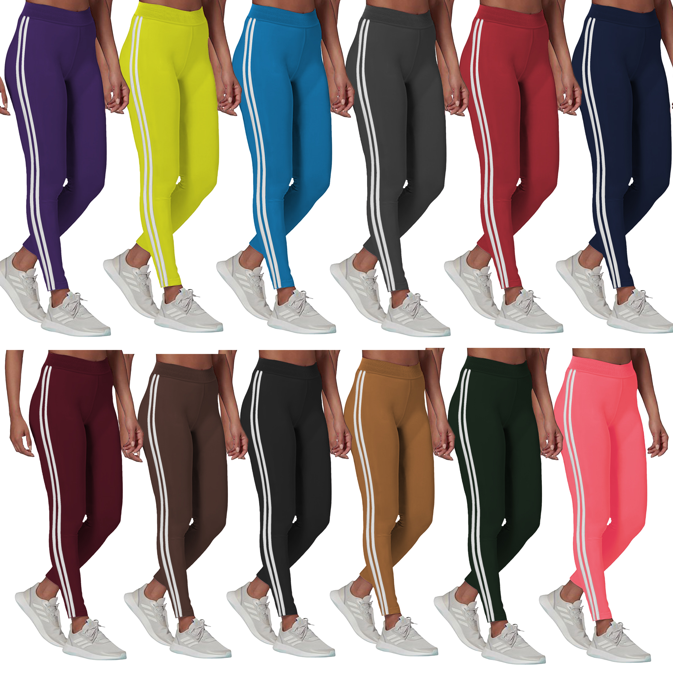 3Pack Womens Striped FleeceLined High Waisted Workout Yoga Leggings