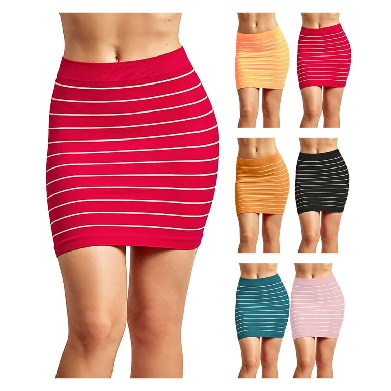 3-Pack: Womens Striped Seamless Microfiber Slim Nylon Pull-On Closure Mini  Skirts