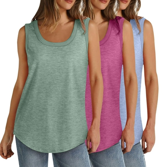 3 Pack Womens Tank Top, Ladies Vests Summer Solid Color Scoop Neck Sleeveless Tops Wide Strap Camisoles Casual Oversized Cotton Tee Shirts Ladies Blouses Elegant Size S-5XL