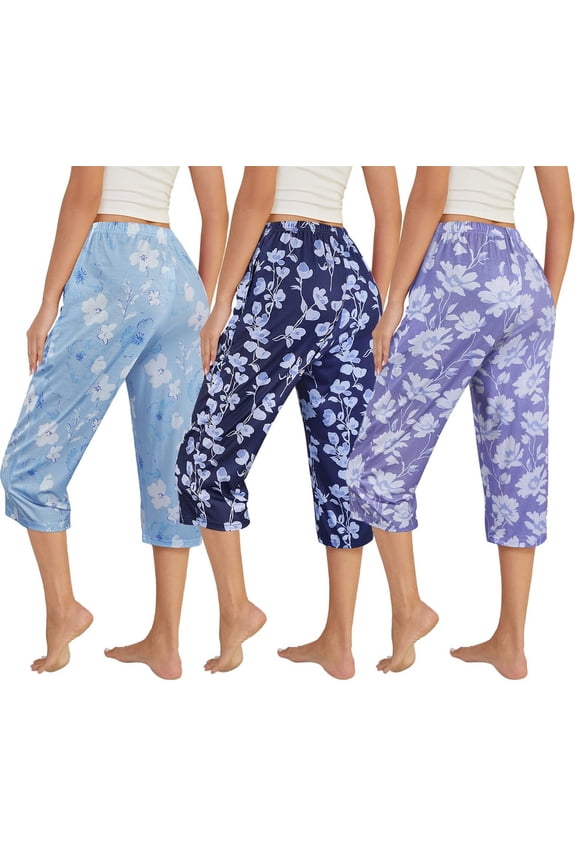 3 Pack Womens Ultra-Soft Capri Pajama Pants Adjustable Waistband Sleepwear Bottoms Sleep Pants Plus Size S-XXXL