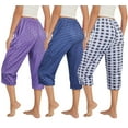 thumbnail image 1 of 3 Pack Womens Ultra-Soft Capri Pajama Pants Elastic Waistband Sleepwear Bottoms Sleep Pants Plus Size 2XL, 1 of 5