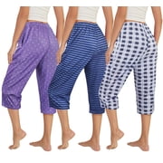 3 Pack Womens Ultra-Soft Capri Pajama Pants Elastic Waistband Sleepwear Bottoms Sleep Pants Plus Size S