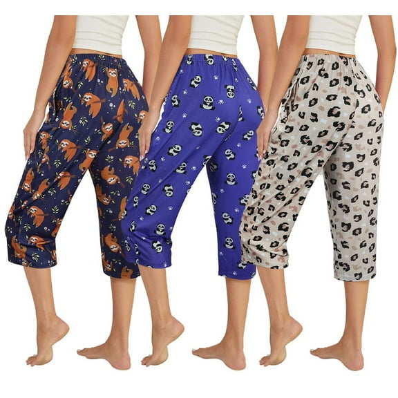 3 Pack Womens Ultra-Soft Capri Pajama Pants Adjustable Waistband Sleepwear Bottoms Sleep Pants Plus Size S-XXXL