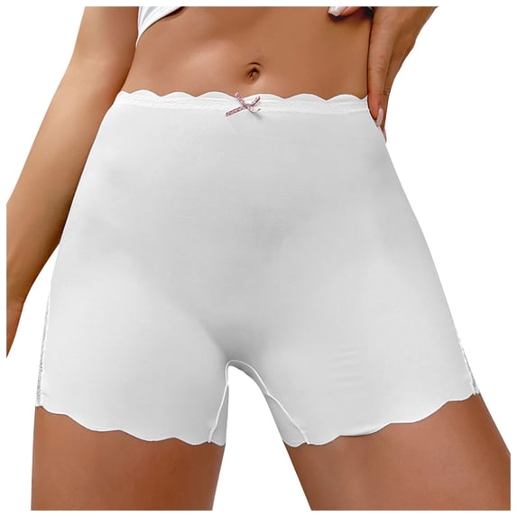 3 Pack Womens Underwear Lace Edge Ice Silk Seamless Boyshorts Panties,White,L