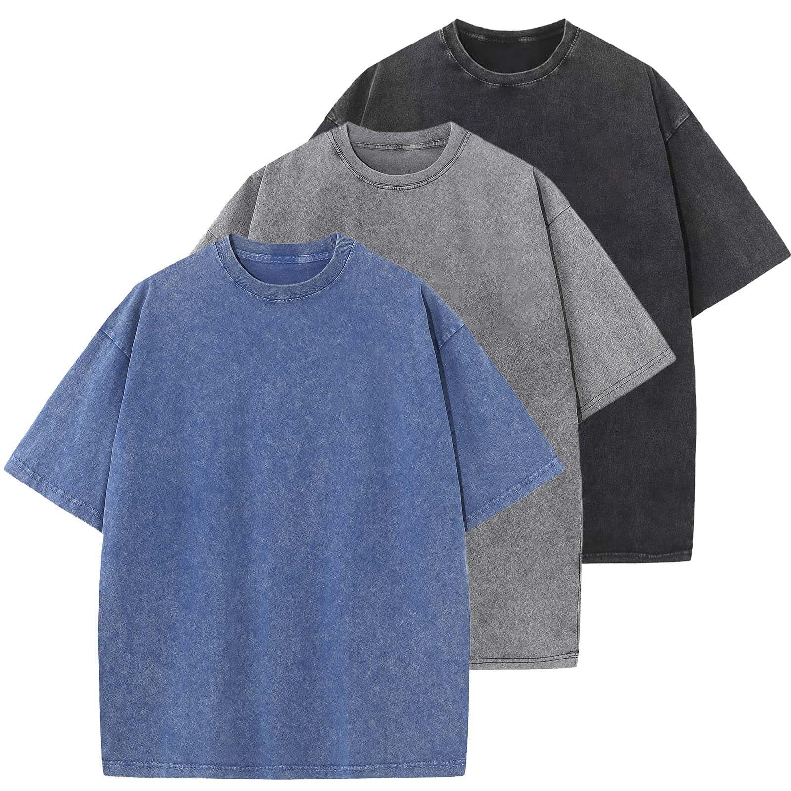 3 Pack Womens Washed Vintage Oversized T-Shirt Casual Baggy Streetwear ...