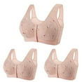 thumbnail image 1 of 3 Pack Womens Wireless Bra Plus Size Seamless Comfort Front Button Bralette Solid Color Push Up Underwear, 1 of 4