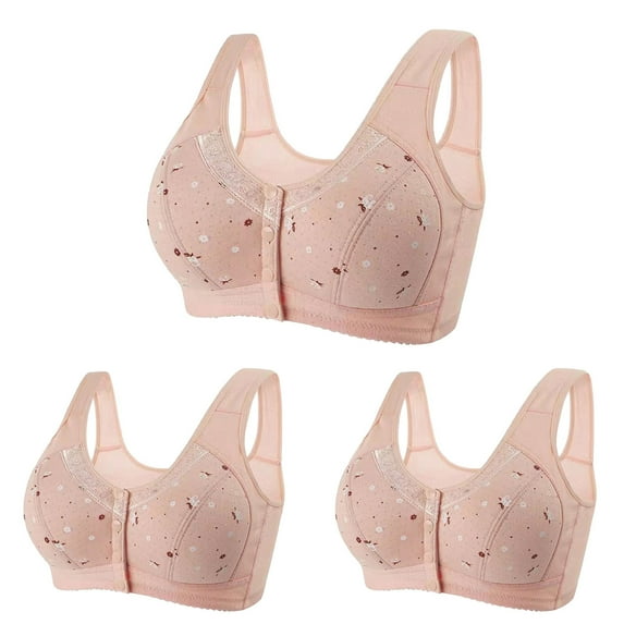 3 Pack Womens Wireless Bra Plus Size Seamless Comfort Front Button Bralette Solid Color Push Up Underwear