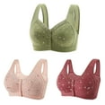 thumbnail image 1 of 3 Pack Womens Wireless Bra Plus Size Seamless Comfort Front Button Bralette Wirefree Stretch Push Up Underwear, 1 of 9