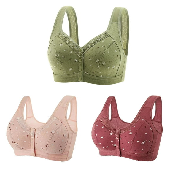 3 Pack Womens Wireless Bra Plus Size Seamless Comfort Front Button Bralette Wirefree Stretch Push Up Underwear