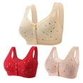 thumbnail image 1 of 3 Pack Womens Wireless Bra Plus Size Seamless Comfort Front Button Bralette Wirefree Stretch Push Up Underwear, 1 of 6