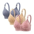 thumbnail image 1 of 3 Pack Womens Wireless Bras Floral Printed Plus Size Full-Coverage Comfort Underwear No Underwire Bra for Old Women (2XL（46/105CD）, J), 1 of 2