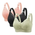 thumbnail image 1 of 3 Pack Womens Wireless T Shirt Bras for Senior Lace Full Coverage No Underwire Bralettes Older Women Everyday Bras(Multicolor 42BC), 1 of 7