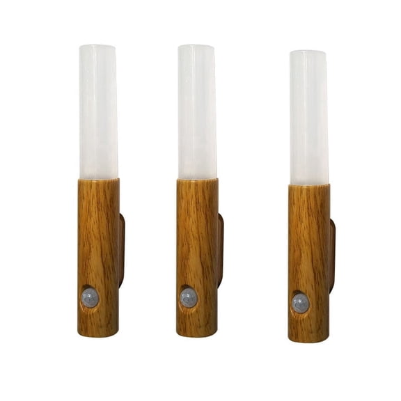 Sycees 3 Pack Wood Grain Magnetic Motion Sensor LED Night Light, Type-C Rechargeable Dimmable 3 Color Temperature Handheld Wall Lamp for Cabinet, Closet and Stairs