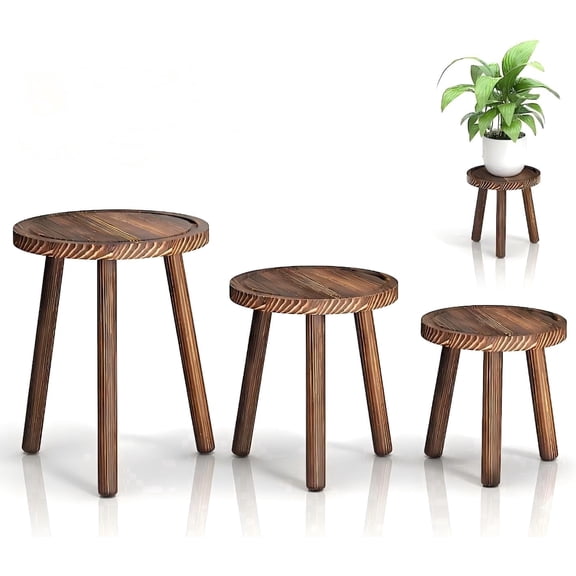 WooOrganix 3-Pack Indoor Plant Stands for 6-12 inch Pots, Mid Century Modern Wood Plant Stool, Tall Plant Stand for Living Room, Balcony