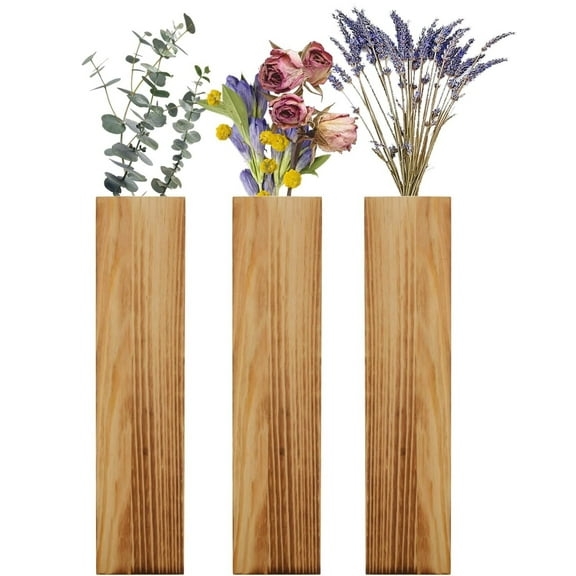 3 Pack Wood Wall Planter, Dingrich Hanging Wall Vase Plants Holder for Dried Flowers and Artificial Greenery, Wood Flowerpot for Livingroom Bedroom Kitchen Entry Home Office Decoration